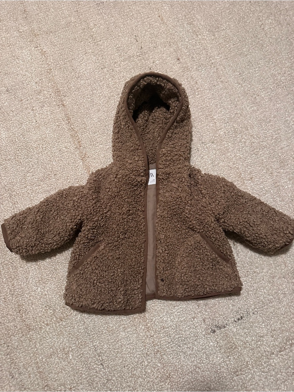 Zara Kids 2Y Brown Sherpa Hooded Jacket